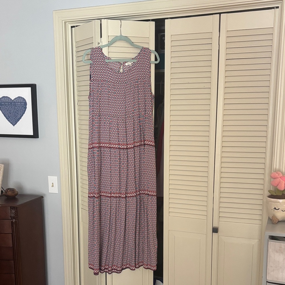 Max Studio Red and Blue Geometric Maxi Dress